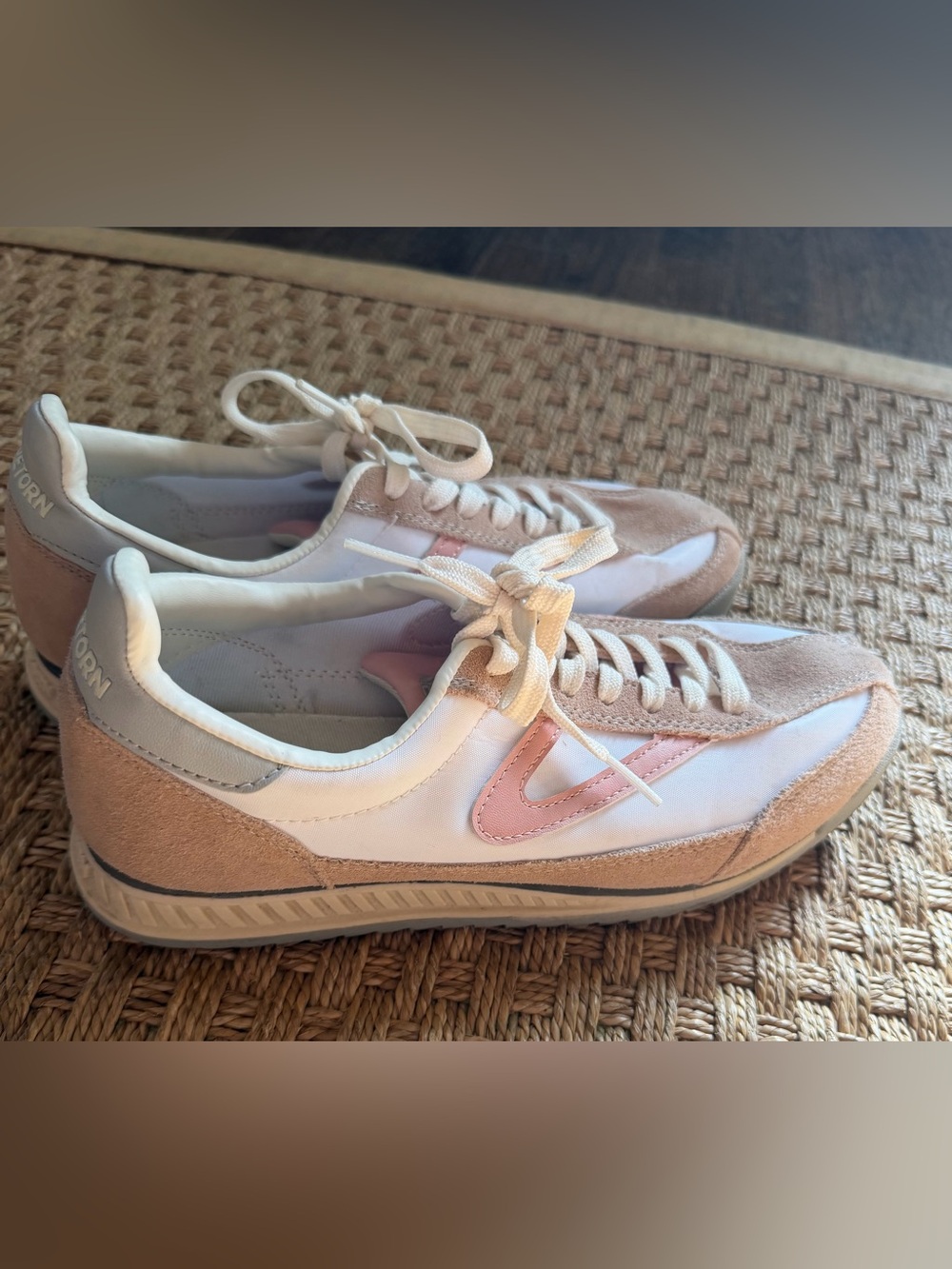 Tretorn Women's Sneakers in Pink and Cream Suede